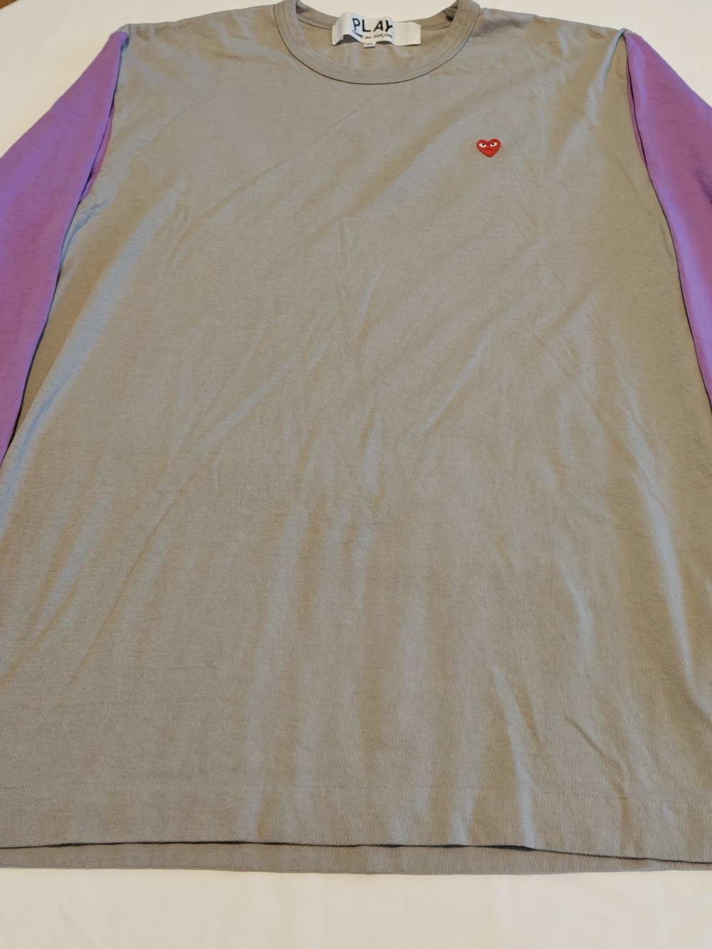 Comme des Garçons PLAY Grey Tee with Purple Sleeves - XL